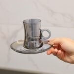 ⁦طقم كاسات زجاج شاي مع صحون 6 قطع لون سكني⁩ - الصورة ⁦8⁩