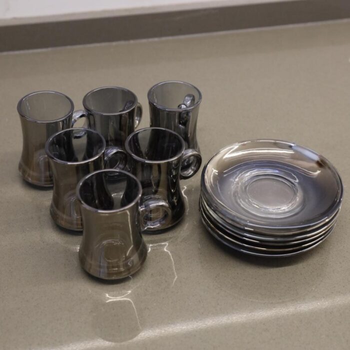 ⁦طقم كاسات زجاج شاي مع صحون 6 قطع لون سكني⁩ - الصورة ⁦9⁩