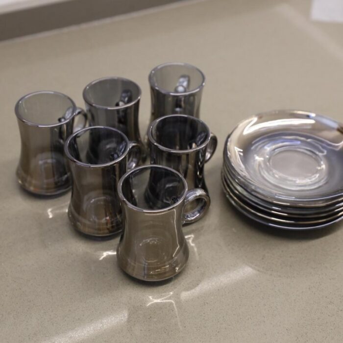 ⁦طقم كاسات زجاج شاي مع صحون 6 قطع لون سكني⁩ - الصورة ⁦10⁩