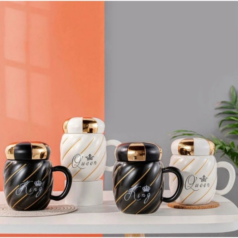 ⁦طقم فناجين مع غطاء عدد 2 لون أسود و أبيض⁩ - الصورة ⁦1⁩