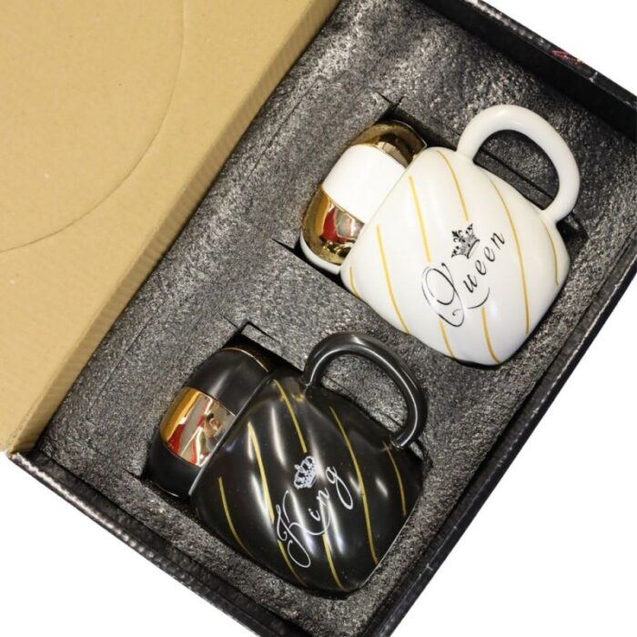 ⁦طقم فناجين مع غطاء عدد 2 لون أسود و أبيض⁩ - الصورة ⁦3⁩