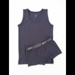 طقم داخلي ولادي قطعتين شباح وبوكسر للأطفال لون كحلي