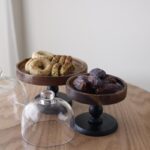 مضيفة خشب مع ستاند وغطاء زجاجي قطر داخلي 14 قطر خارجي 15 طول 12