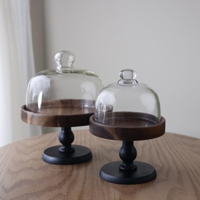 ⁦مضيفة خشب مع ستاند وغطاء زجاجي قطر داخلي 14 قطر خارجي 15 طول 12⁩ - الصورة ⁦2⁩