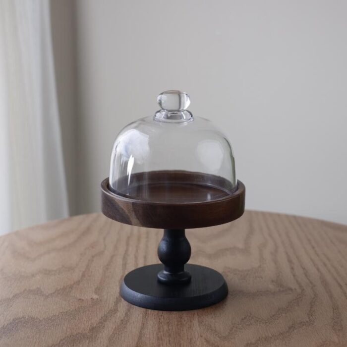 ⁦مضيفة خشب مع ستاند وغطاء زجاجي قطر داخلي 14 قطر خارجي 15 طول 12⁩ - الصورة ⁦3⁩