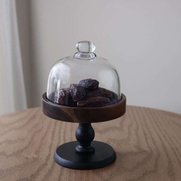 ⁦مضيفة خشب مع ستاند وغطاء زجاجي قطر داخلي 14 قطر خارجي 15 طول 12⁩ - الصورة ⁦4⁩