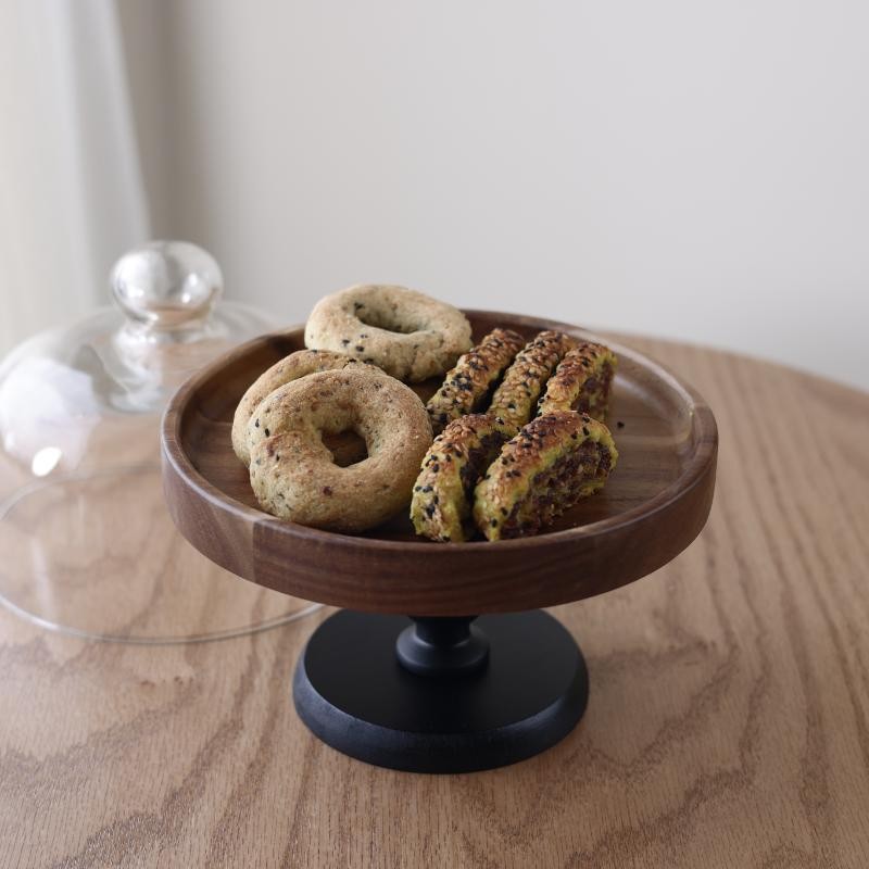 ⁦مضيفة خشب مع ستاند وغطاء زجاجي قطر داخلي 19 خارجي 20 طول 13 سم⁩ - الصورة ⁦1⁩