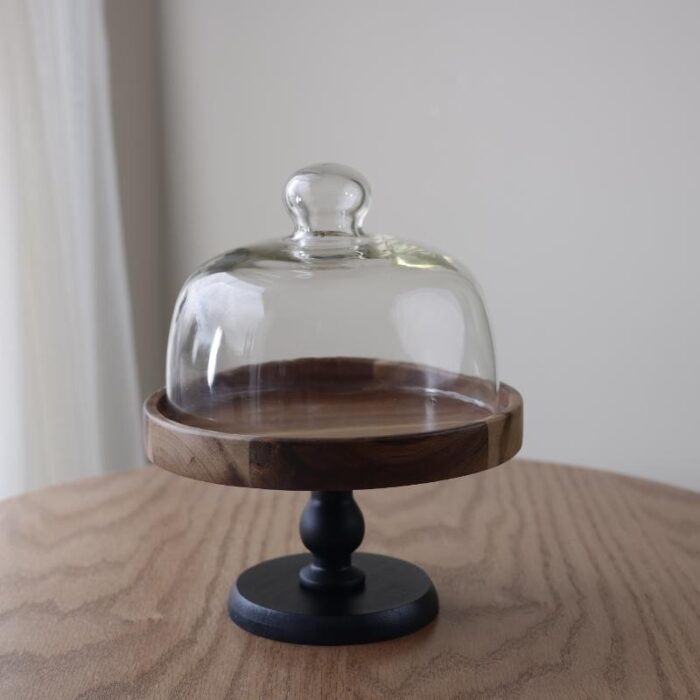 ⁦مضيفة خشب مع ستاند وغطاء زجاجي قطر داخلي 19 خارجي 20 طول 13 سم⁩ - الصورة ⁦3⁩