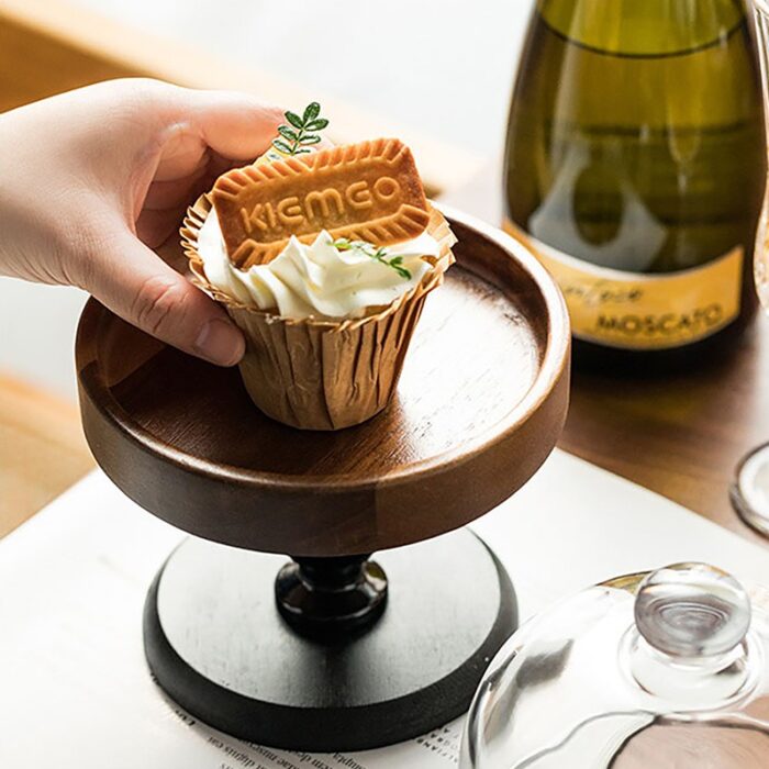 ⁦مضيفة خشب مع ستاند وغطاء زجاجي قطر داخلي 19 خارجي 20 طول 13 سم⁩ - الصورة ⁦4⁩