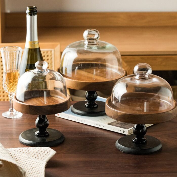 ⁦مضيفة خشب مع ستاند وغطاء زجاجي قطر داخلي 19 خارجي 20 طول 13 سم⁩ - الصورة ⁦7⁩