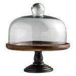 ⁦مضيفة خشب مع ستاند وغطاء زجاجي قطر داخلي 19 خارجي 20 طول 13 سم⁩ - الصورة ⁦9⁩