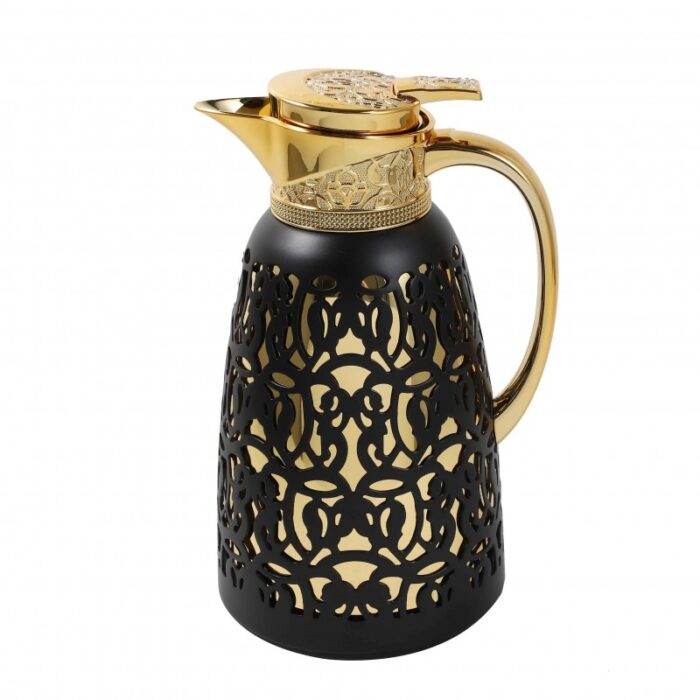 ⁦تيرموس ذهبي مزخرف اسود سعة لتر⁩ - الصورة ⁦5⁩