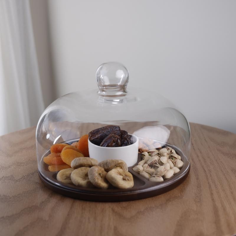 ⁦صينية تقديم من خشب الأكاسيا قطر 26 سم 9 قطر الصحن طول 4⁩ - الصورة ⁦1⁩