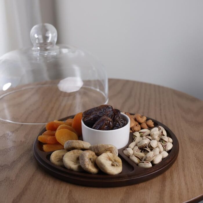 ⁦صينية تقديم من خشب الأكاسيا قطر 26 سم 9 قطر الصحن طول 4⁩ - الصورة ⁦6⁩