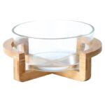 ⁦صحن سلطة زجاجي مع قاعدة خشب قطر 22⁩ - الصورة ⁦5⁩