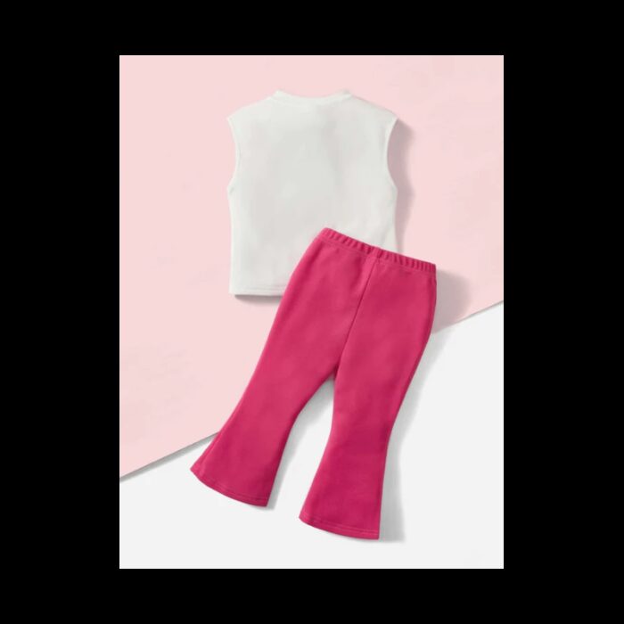 ⁦طقم بناتي قطعتين لون ابيض وفوشي⁩ - الصورة ⁦2⁩