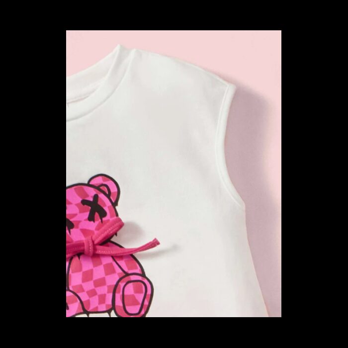 ⁦طقم بناتي قطعتين لون ابيض وفوشي⁩ - الصورة ⁦4⁩