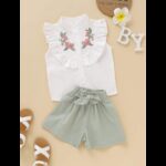 طقم قطعتين للأطفال لون اخضر وابيض