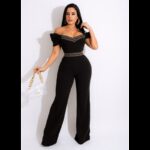 ⁦طقم تيشيرت وبنطلون نسائي لون اسود⁩ - الصورة ⁦4⁩