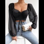 بلوزة قصيرة بتصميم رباط للنساء لون اسود