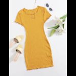 فستان ربيعي ضيق للنساء لون عسلي