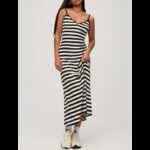 فستان بلا أكمام للنساء مخطط أسود وأبيض