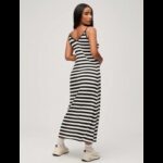 ⁦فستان بلا أكمام للنساء مخطط أسود وأبيض⁩ - الصورة ⁦2⁩