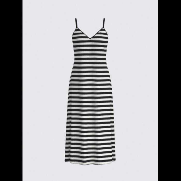 ⁦فستان بلا أكمام للنساء مخطط أسود وأبيض⁩ - الصورة ⁦6⁩