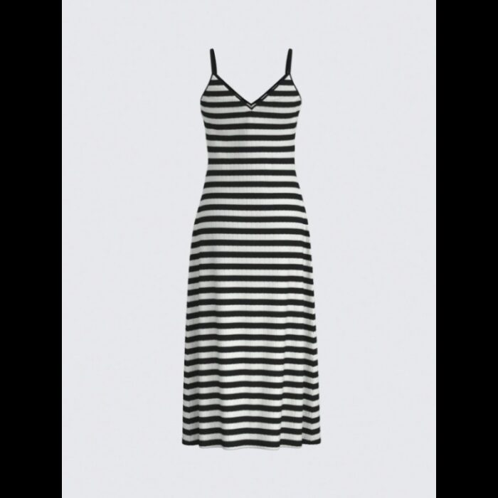 ⁦فستان بلا أكمام للنساء مخطط أسود وأبيض⁩ - الصورة ⁦7⁩