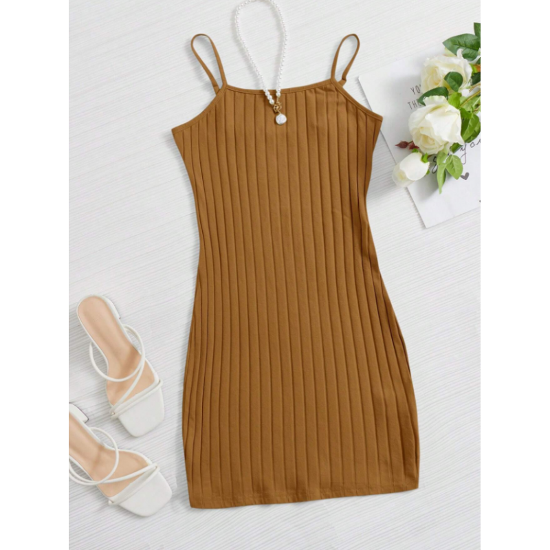 ⁦فستان قصير نسائي لون بني⁩ - الصورة ⁦1⁩