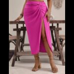 تنورة بفتحة طويلة للنساء لون فوشي
