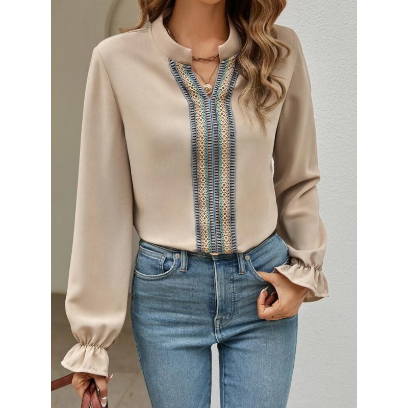 ⁦تيشيرت بأكمام طويلة للنساء لون بيج⁩ - الصورة ⁦1⁩