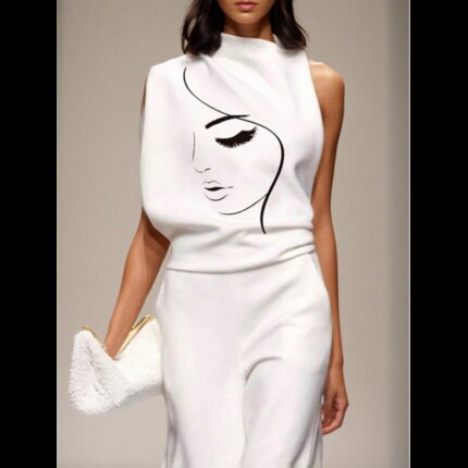 تيشيرت نسائي مطبوع للنساء لون ابيض