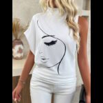 ⁦تيشيرت نسائي مطبوع للنساء لون ابيض⁩ - الصورة ⁦3⁩