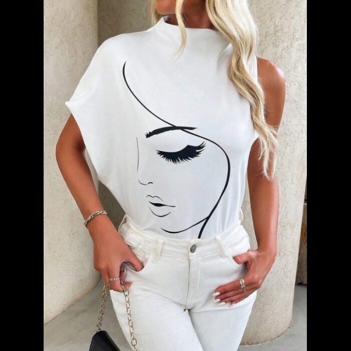 ⁦تيشيرت نسائي مطبوع للنساء لون ابيض⁩ - الصورة ⁦4⁩