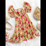 فستان نسائي قصير بتصميم رسوم زهور للنساء