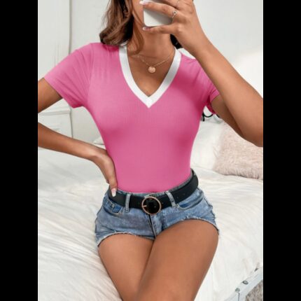 تيشيرت بأكمام قصيرة وقبة 7 للنساء لون زهري