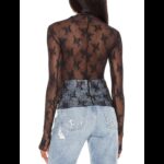 بلوزة شفافة بأكمام طويلة للنساء لون اسود