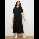 فستان بأكمام قصيرة للنساء لون أسود