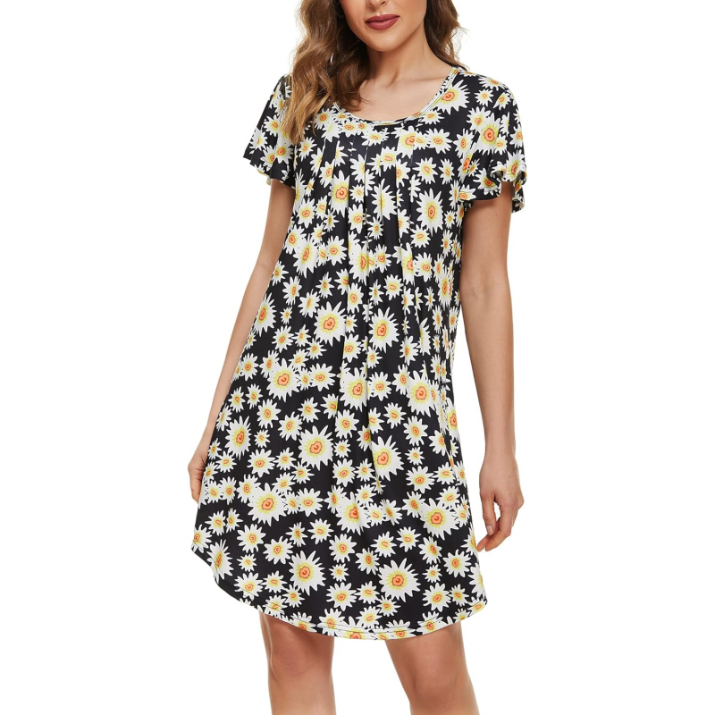 103378700_67de16105d884 فستان نسائي قصير برسومات زهور لون كحلي - الصورة 1