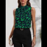 تيشيرت توب نسائي بلون أخضر وكحلي