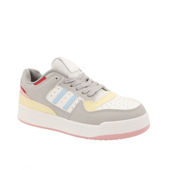 ⁦حذاء رياضي للنساء لون رمادي و أصفر و أبيض⁩ - الصورة ⁦3⁩