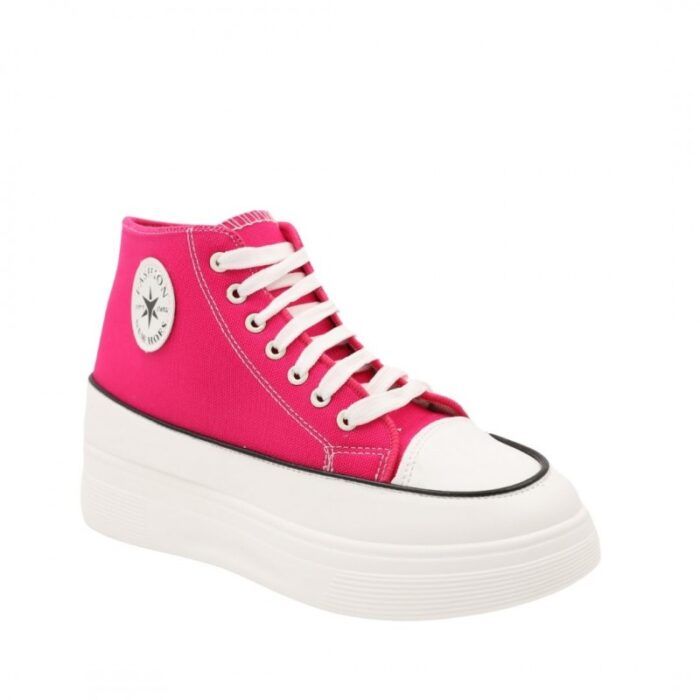 ⁦حذاء كاجوال برباط مع كعب للنساء لون فوشي⁩ - الصورة ⁦2⁩