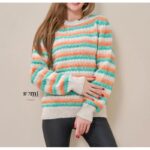 بلوزة صوف للنساء لون بيج و برتقالي وأخضر من Sami Boutique