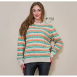 ⁦بلوزة صوف للنساء لون بيج و برتقالي وأخضر من Sami Boutique⁩ - الصورة ⁦2⁩