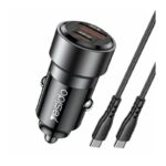 شاحن سيارة مدخلين يدعم الشحن السريع 60 واط مع وصلة تايب سي إلى تايب سي ماركة yesido y55