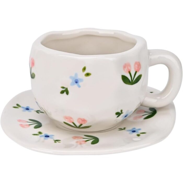 103378937_67de1803bec13 فنجان مع صحن لون أبيض مورد - الصورة 1