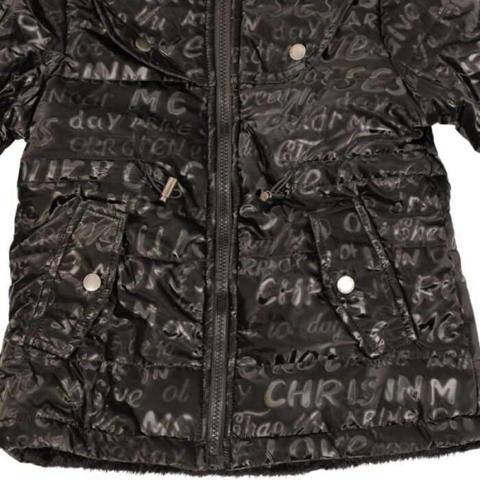 ⁦سترة بناتية مبطنة مع طاقية لون أسود⁩ - الصورة ⁦6⁩