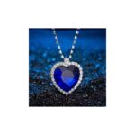 ⁦قلادة التيتانيك على شكل قلب مع سلسلة مرصّعة بالكريستال اللامع - لون أزرق⁩ - الصورة ⁦2⁩