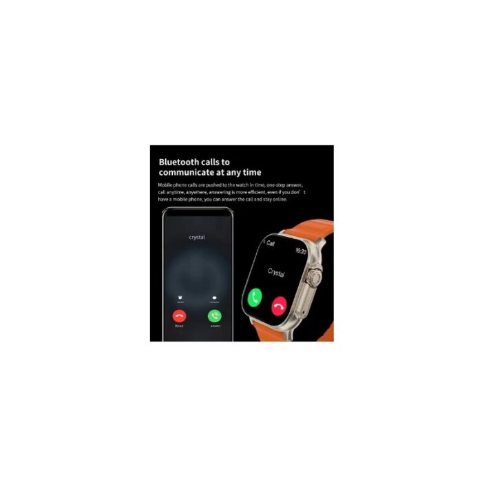 ⁦ساعة ذكية T900 الترا شاشة 1.99 بوصة، تدعم الاتصال البلوتوث والرد على المكالمات الشحن اللاسلكي (أسود) - حزام لون رمادي⁩ - الصورة ⁦3⁩